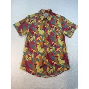 Savage Tacticians Brushstroke Button Up Hawaiian Shirt Mens Med Gun Palm Print